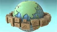 Photo of cartons with Alibaba logo around the world